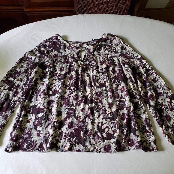 Purple And White Floral Elegant Long Sleeve Top- Size Large - Picture 5 of 5